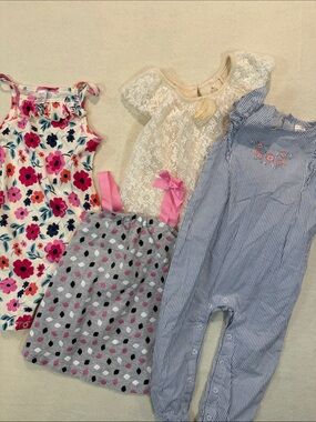 18 mo Girls Summer Outfit Lot - 2 dresses & 2 rompers Harley Davidson UU